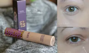 Tarte Shape Tape korektor odcienie. Porównanie efektu pod okiem po 1 minucie i po 1 godzinie.