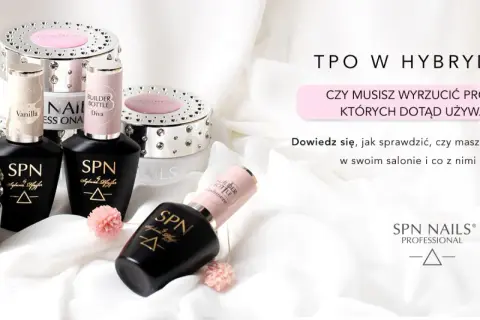 Produkty SPN Nails, w tym lakiery hybrydowe i bazy. Czy na zwykły lakier można nałożyć top hybrydowy? Dowiedz się, jak sprawdzić produkty z TPO.