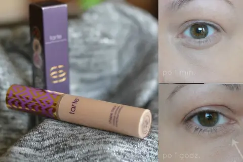 Tarte Shape Tape korektor odcienie. Porównanie efektu pod okiem po 1 minucie i po 1 godzinie.