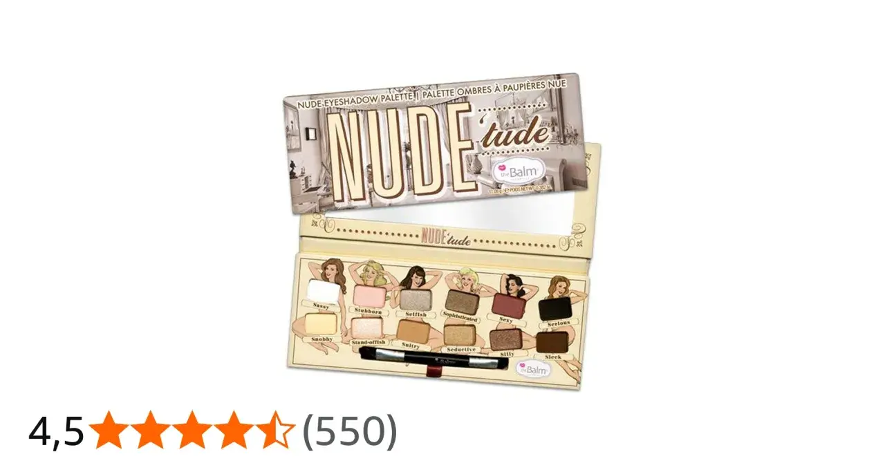 Paleta cieni do powiek "Nude tude" od The Balm z 12 odcieniami i pędzelkiem.