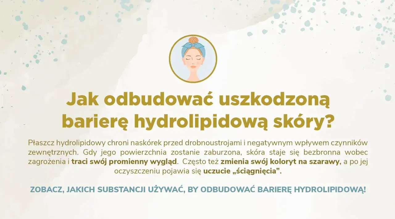 Ilustracja z pytaniem "Jak odbudować uszkodzoną barierę hydrolipidową skóry?". Opisuje ochronną rolę płaszcza hydrolipidowego.